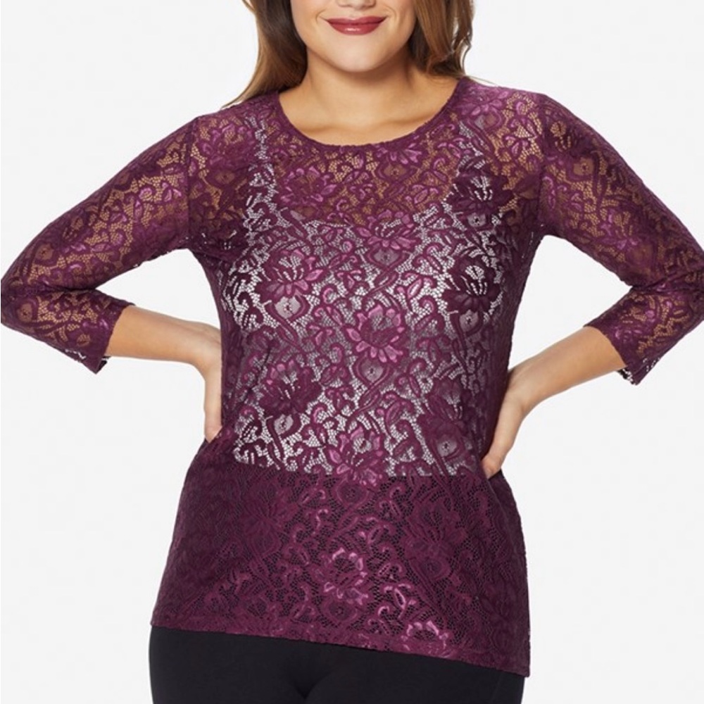 Ruby Ribbon Women’s Chantilly Lace Top Burgundy Size XL